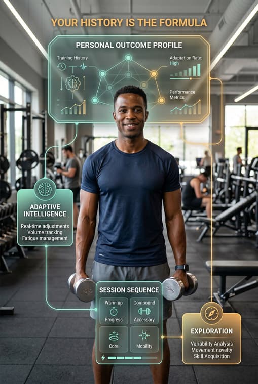 Client exploring adaptive training in the gym